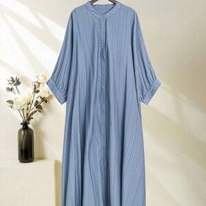 Blue Striped Button-Down Maxi Dress